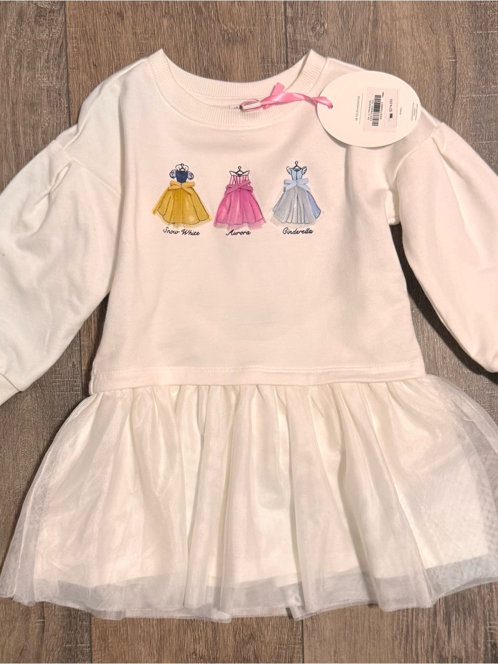 Janie and Jack White Dress with Yellow Pink and Blue Princess Prints